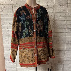 Sag Harbor Tapestry Jacket Mandarin Bohemian Ornate Button Brocade Quilted 16